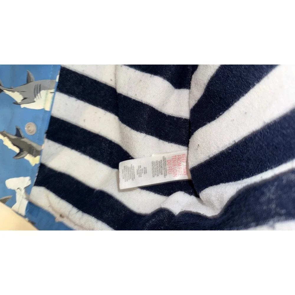 Hatley Boys Blue Shark Print Hooded Rain Jacket Stripe Terry Lined Size 7